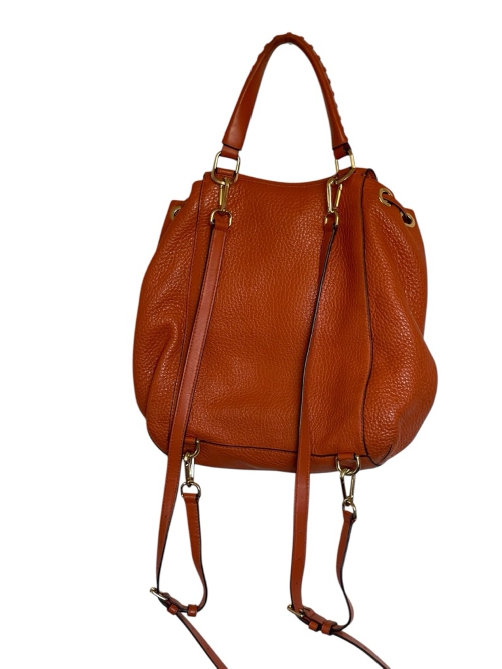 Michael Kors Orange Pebbled Leather Drawstring Backpack - Picture 3 of 7